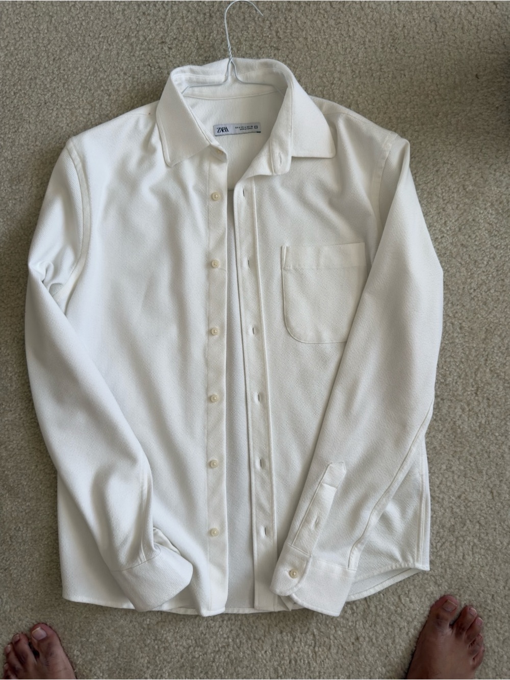 NWOT MENS ZARA TEXTURED WHITE BUTTON DOWN SHIRT - SIZE SMALL